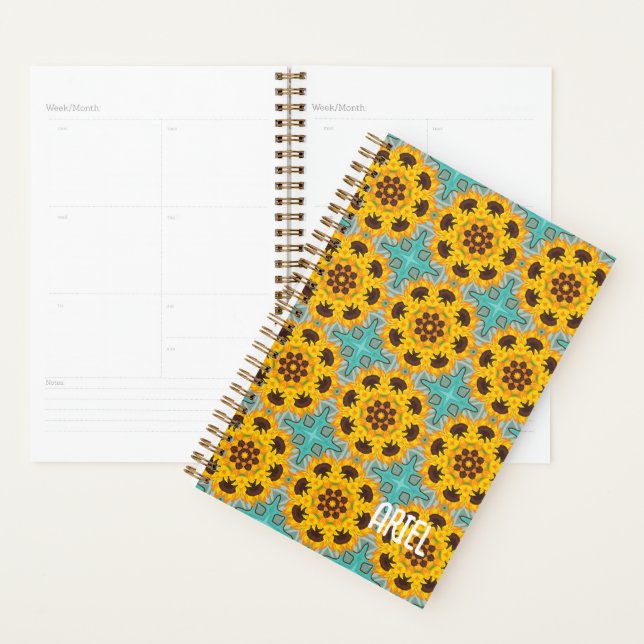 Agenda Patrón amarillo floral abstracto personalizado (Demostración)
