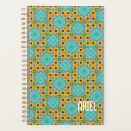 Agenda Patrón amarillo retro abstracto personalizado