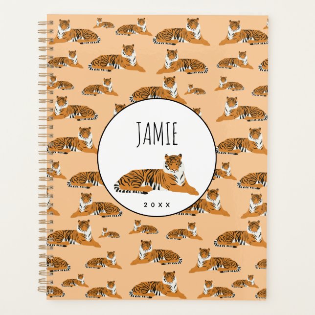 Agenda Patrón animal de tigre de jungla personalizado (Anverso)