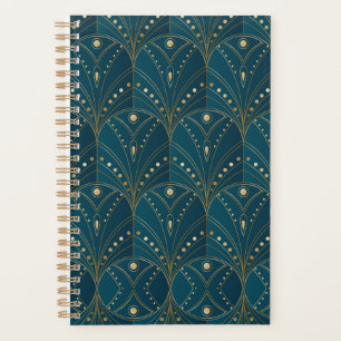 Agenda patrón Art Deco con formas geométricas doradas