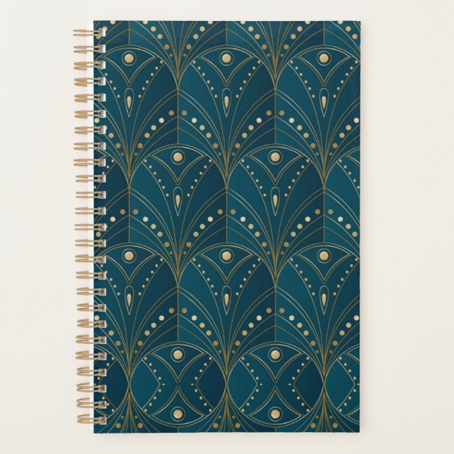 Agenda patrón Art Deco con formas geométricas doradas (Anverso)