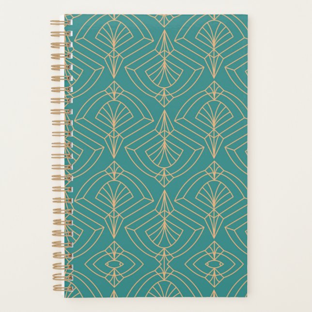 Agenda patrón Art Deco con formas geométricas doradas (Anverso)