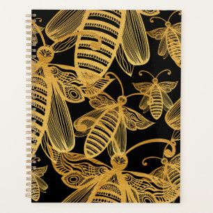 Agenda Patrón Boho de arbusto de abeja elegante oro/negro