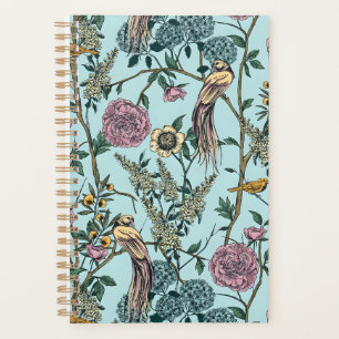Agenda Patrón botánico de color azul estilo vintage