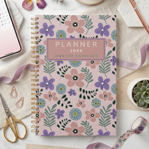 Agenda Patrón Botánico Floral Boho Rosa Polvo Púrpura