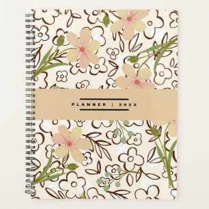 Agenda Patrón botánico floral verde rosa Mensual Semanal