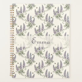Agenda Patrón Botánico Vintage Elegante de Lupino y Abeja