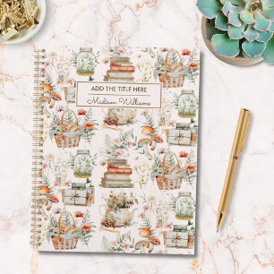 Agenda Patrón caprichoso floral de hongos y libros estilo