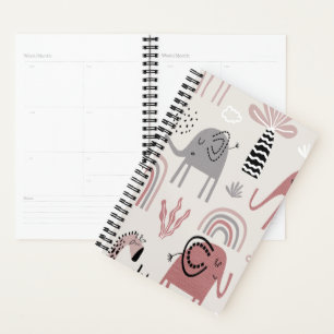 Agenda patrón con elefantes lindos y gigantes