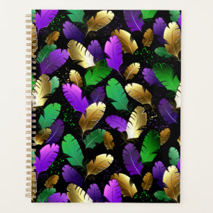 Agenda Patrón continuo con plumas de Mardi Gras