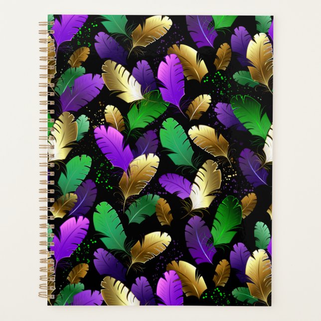 Agenda Patrón continuo con plumas de Mardi Gras (Anverso)