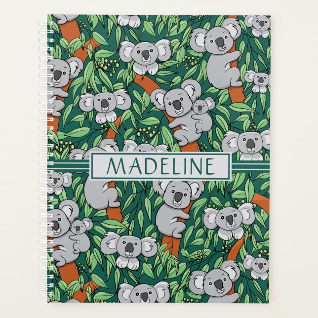 Agenda Patrón Cute Koala Personalizado Hunter Green (Anverso)