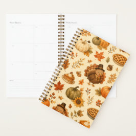 Agenda Patrón de acuarela de Acción de Gracias con pavos 