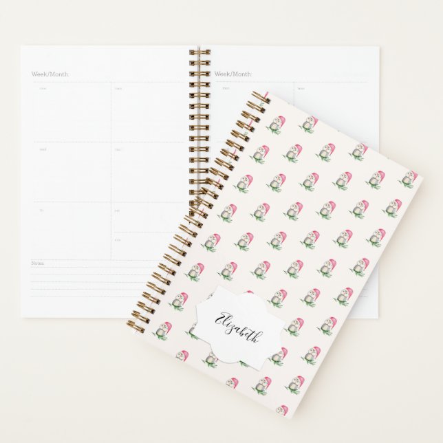 Agenda Patrón de acuarela de búho de Santa Azul (Demostración)