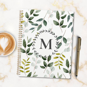 Agenda Patrón de Acuarela de Hojas Verdes Monogramadas 20