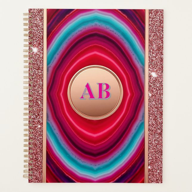 Agenda Patrón de ágata abstracta vibrante con brillo (Anverso)