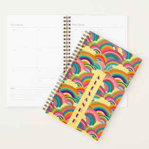 Agenda Patrón de arcoíris retro con nombre personalizado