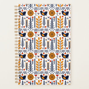Agenda Patrón de arte folclórico de aves de otoño