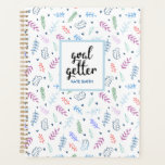 Agenda Patrón de azul y hojas con corazón<br><div class="desc">Empieza el año con este lindo pero elegante planificador con un patrón de hojas azules y lavanda.</div>
