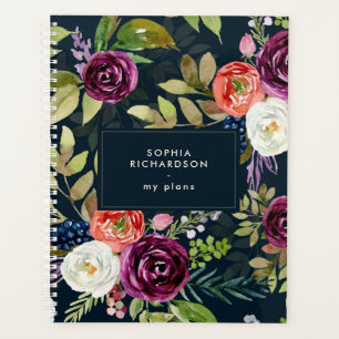 Agenda Patrón de Boho floral de color de agua oscuro
