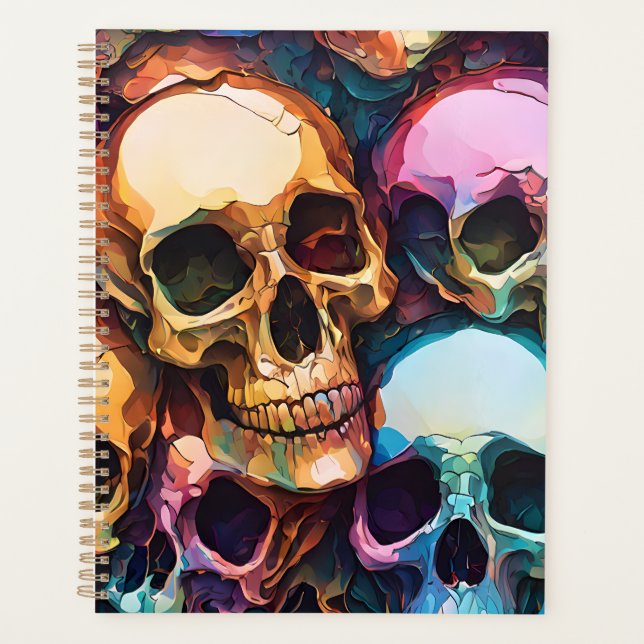 Agenda Patrón de Calavera Funky | Papelería Gótica con Es (Anverso)