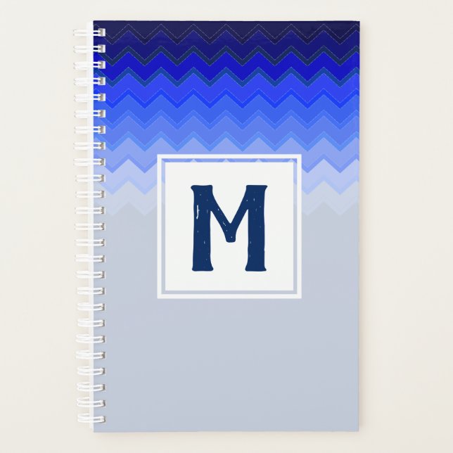 Agenda Patrón de cheurón azul monogramado (Anverso)