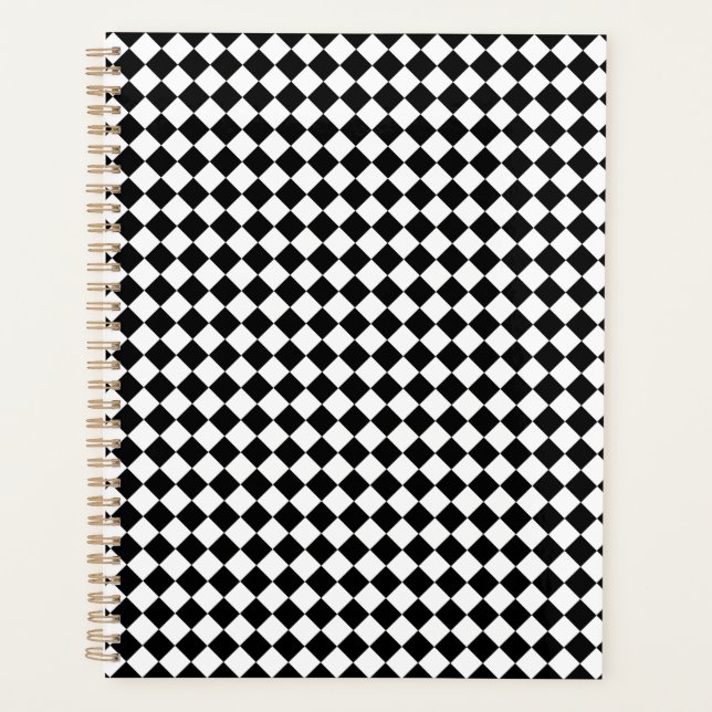 Agenda Patrón de Chevron Blanco y Negro Sólido Estándar (Anverso)
