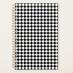 Agenda Patrón de Chevron Pequeño en Blanco y Negro Sólido