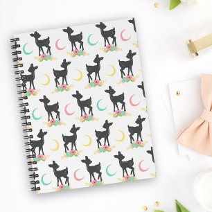 Agenda Patrón de ciervos, venado bebé, boho, flores, luna