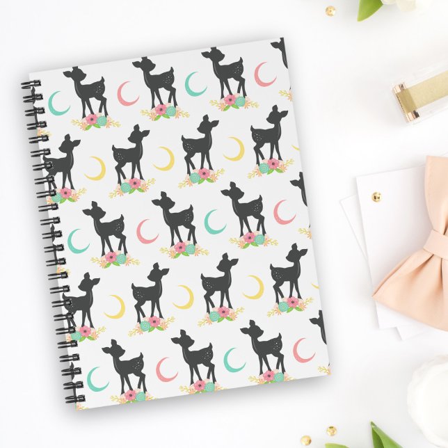 Agenda Patrón de ciervos, venado bebé, boho, flores, luna (Subido por el creador)