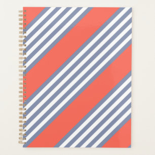 Agenda Patrón de cinco rayas azul-gris con coral vivo