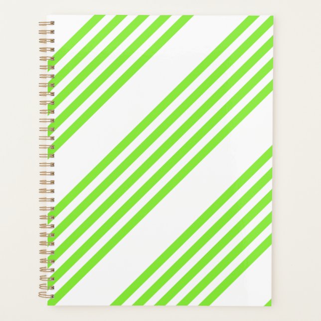 Agenda Patrón de cinco rayas verde lima y blanco (Anverso)