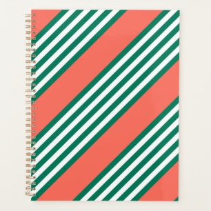 Agenda Patrón de cinco rayas verdes y blancas con coral