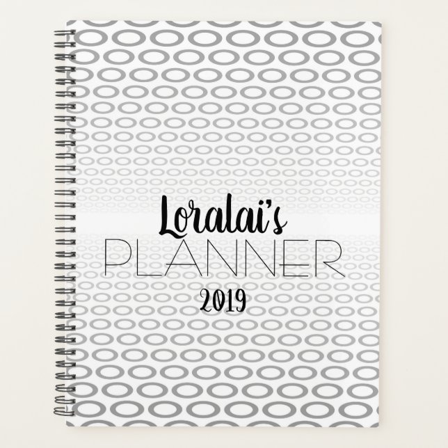 Agenda Patrón de círculo gris, negro y blanco (Anverso)