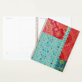 Agenda Patrón de color turquesa rojo ORIENTAL - portátil,