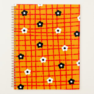 Agenda Patrón de comprobación roja del Naranja de flores
