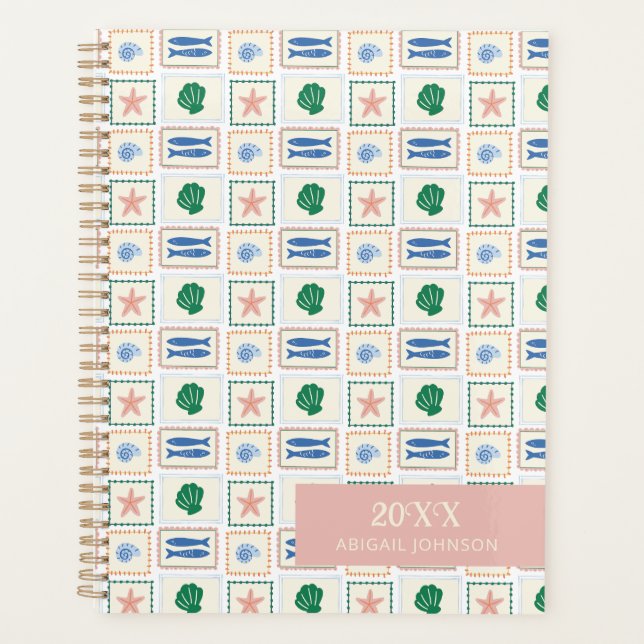 Agenda Patrón de conchas personalizado moderno boho  (Anverso)