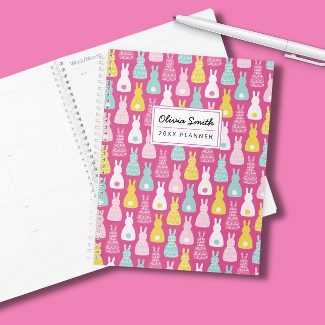 Agenda Patrón de conejo conejo conejo conejo rosa (Colorful pink bunny rabbit planner for all your organisational or back to school needs.)