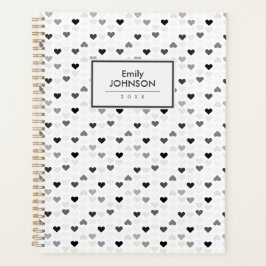 Agenda Patrón de corazón blanco negro gris