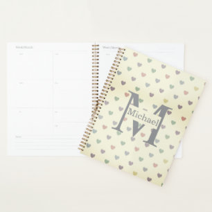Agenda Patrón de corazón pastel minimalista con monograma