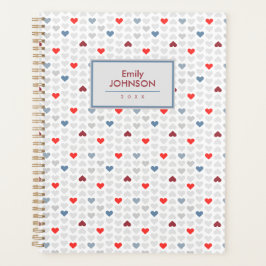 Agenda Patrón de corazón rojo azul gris