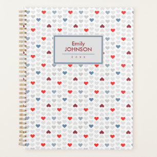 Agenda Patrón de corazón rojo azul gris