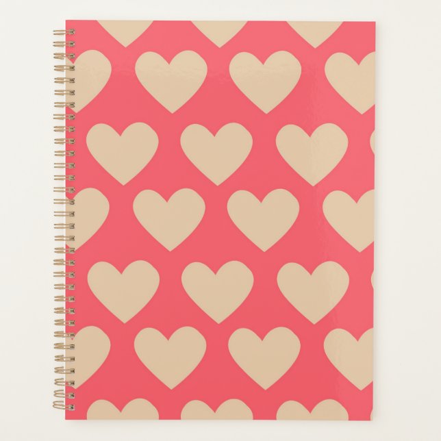 Agenda Patrón de corazón simple lindo beige rojo (Anverso)