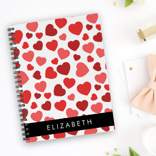 Agenda Patrón De Corazones, Corazones Rojos, Tu Nombre