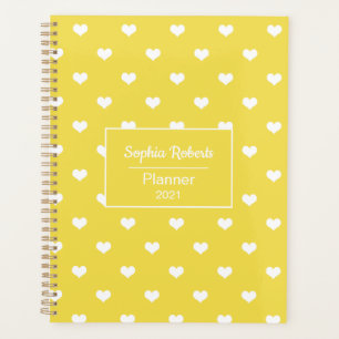 Agenda Patrón de corazones modernos amarillo y blanco pe