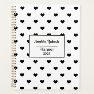 Agenda Patrón de corazones modernos de color blanco y ne