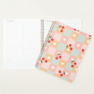 Agenda Patrón de cuadros de cereza pastel y corazón