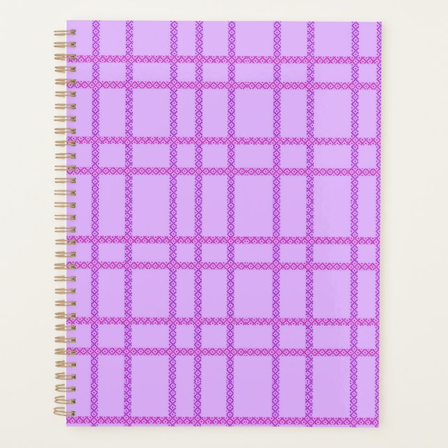 Agenda Patrón de cuadros de flores rosas y moradas (Anverso)