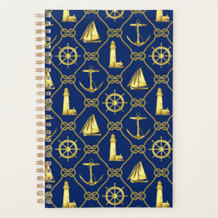 Agenda Patrón de cuerdas nauticas doradas y azules