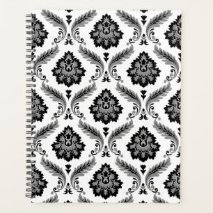 Agenda Patrón de damasco rococó gris negro blanco